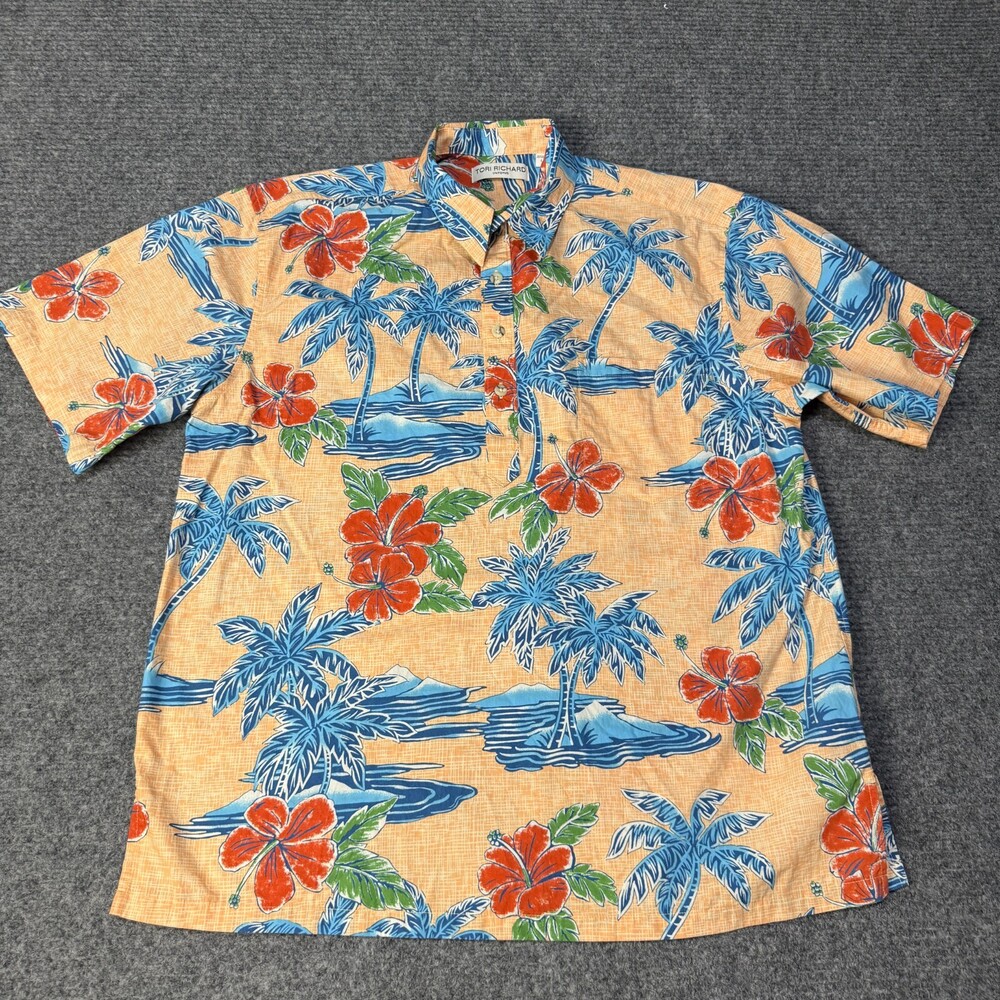 Tori Richard Shirt Mens Large Multicolor Floral Hawaiian Cotton Button Up Aloha